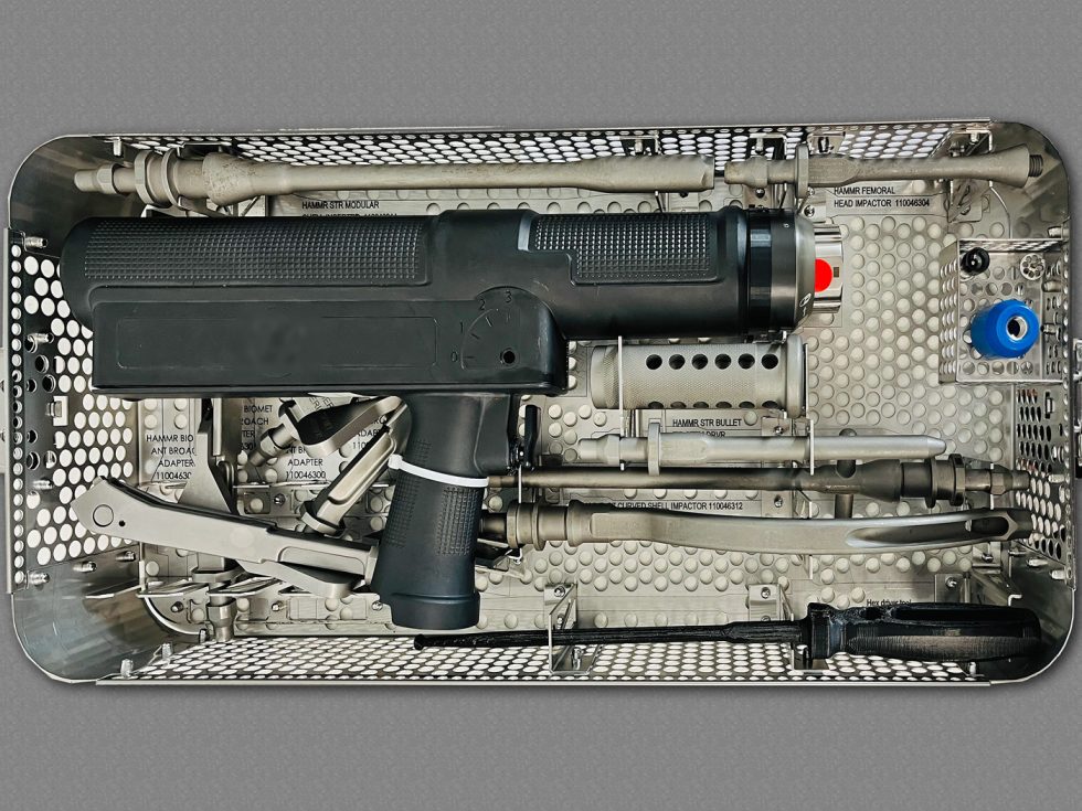 surgical instrument sterilization tray with arthroscopic instruments